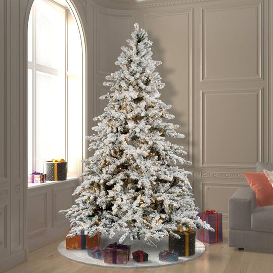7.5ft. Pre-Lit Flocked Utica Fir Artificial Christmas Tree, Pure White LED Lights